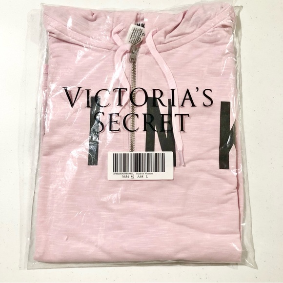 Limited Edition Victoria’s Secret PINK 1/2 Zip Pullover Lounge Baby Pink L NWT - Picture 2 of 5